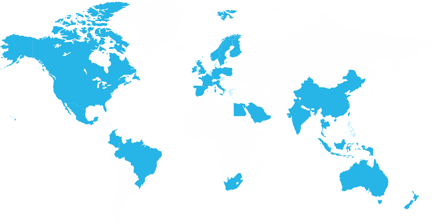 Mapa-múndi com presença Creo em 31 mercados